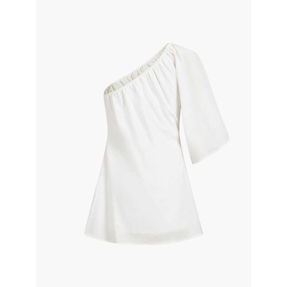 Commense Aegean Cotton Linen One Sleeve Short Dress white size L - Picture 9 of 11